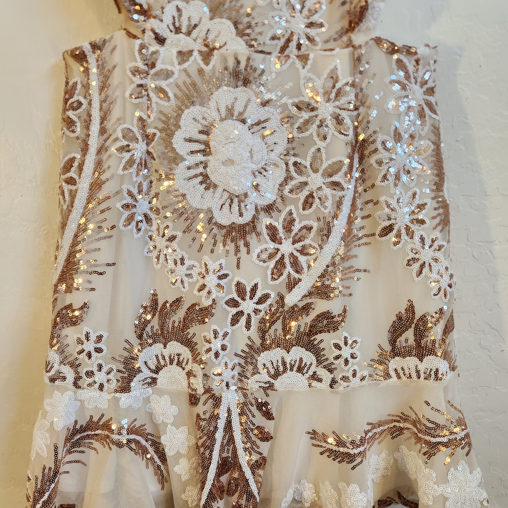 Hello Molly Cream and Gold Sequin Mini Dress - Picture 3 of 16